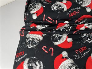 Bomuldsjersey - søde katte med nissehuer